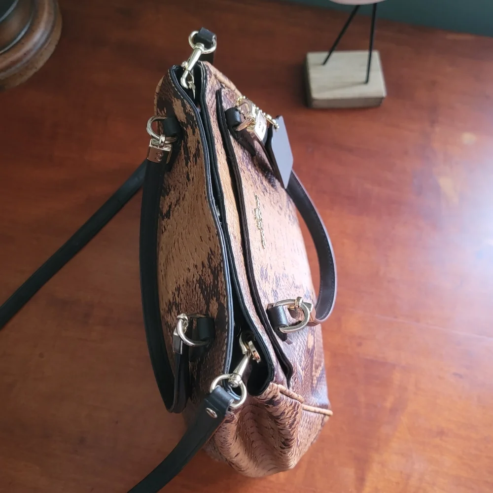 Coach F35271 Minetta Satchel Python Embossed Leather Tan Brown Crossbody Bag